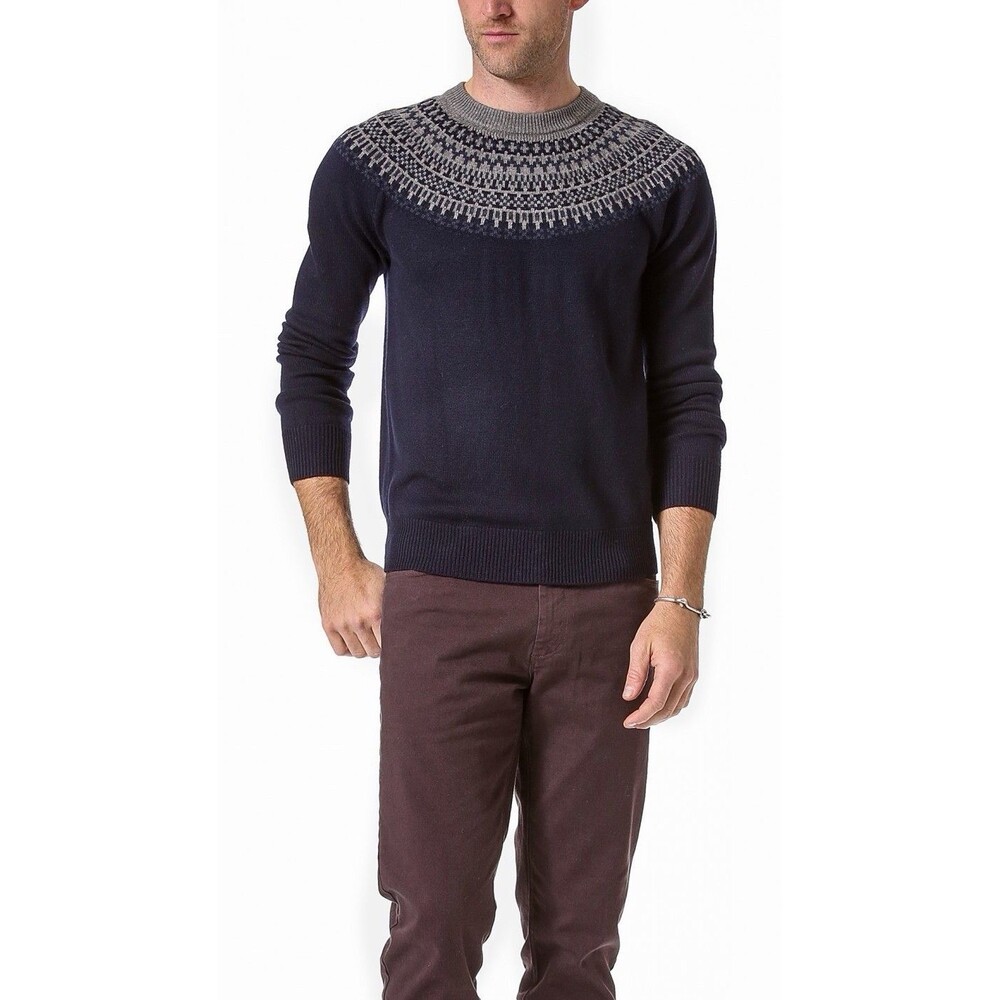Theory Navy Alpaca Blend Fair Isle Soft Pullover Crewneck Sweater Large